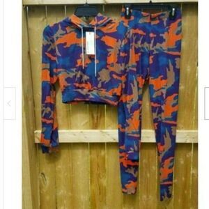 388 juniors tracksuit small 4/6 hoodie & leggings orange purple camo